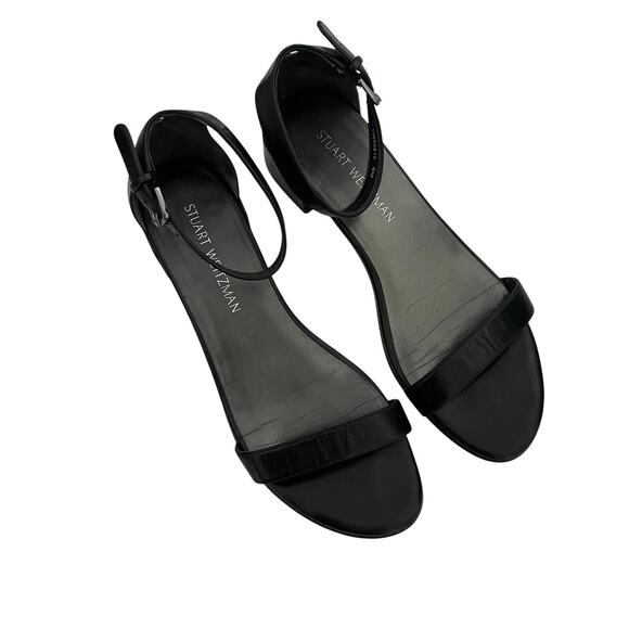 Stuart Whitman Nudist June Black Leather Sandal block Heel Size 9 minimalist - Picture 6 of 14